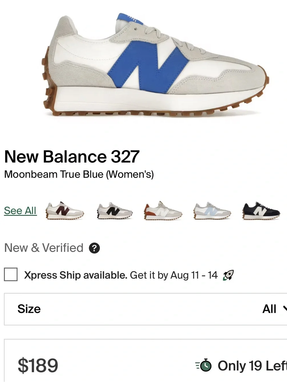 New Balance 327 Womens 7.5 Moonbeam/True Blue New without Box WS327GB TRIED ON.